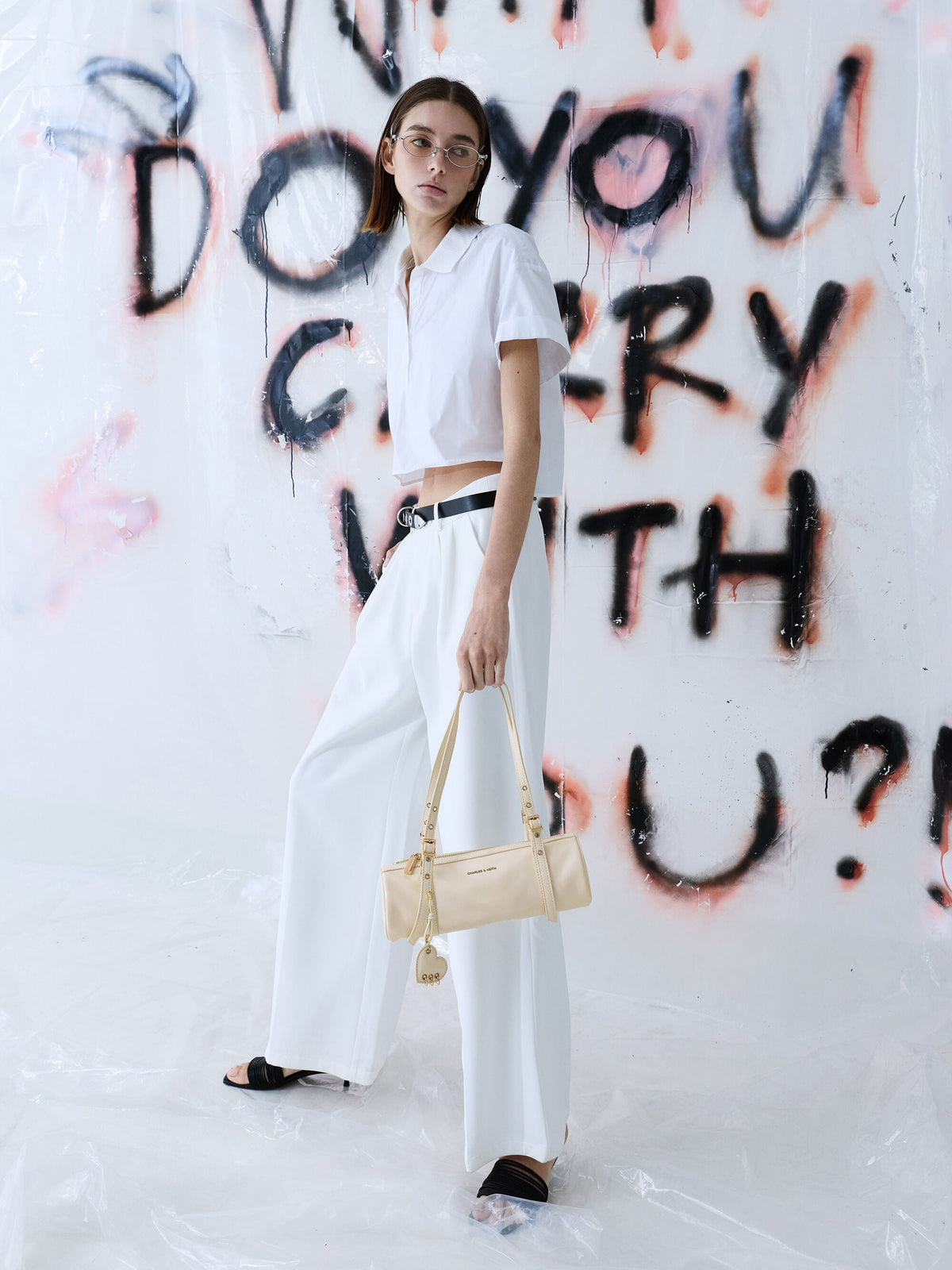 CHARLES & KEITH Trending | Rey Elongated Shoulder Bag - Cream