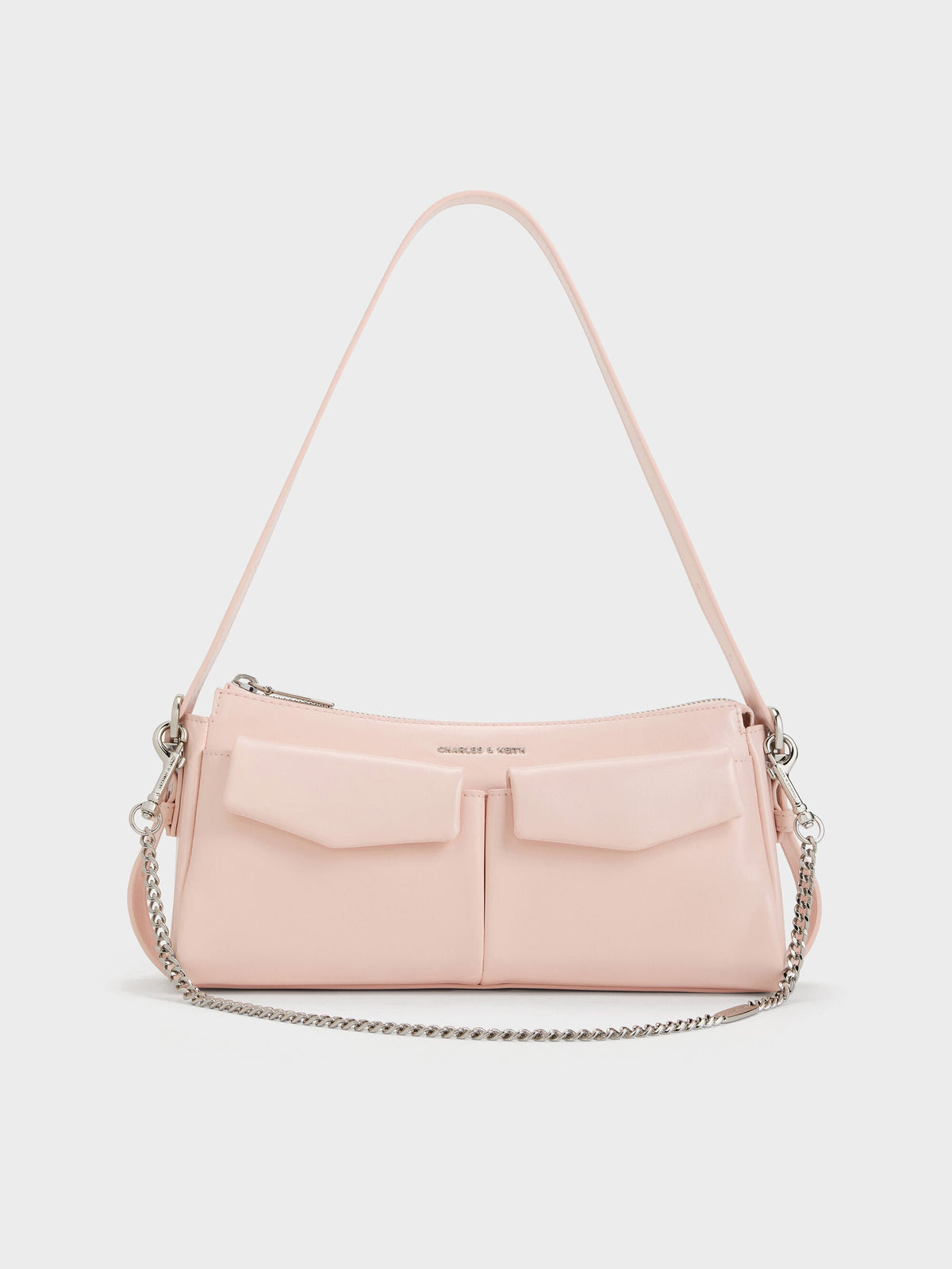 CHARLES & KEITH Great Value | Rachel Front-Pocket Chain Shoulder Bag - Soft Pink