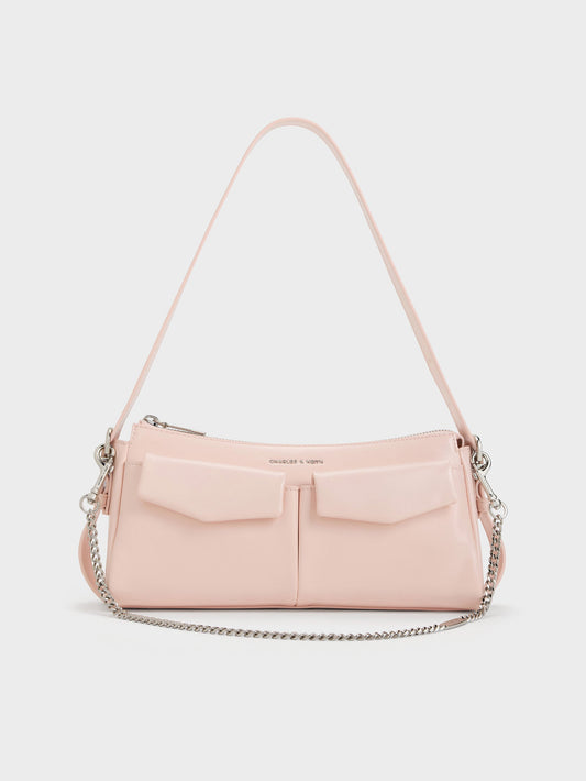 CHARLES & KEITH Great Value | Rachel Front-Pocket Chain Shoulder Bag - Soft Pink