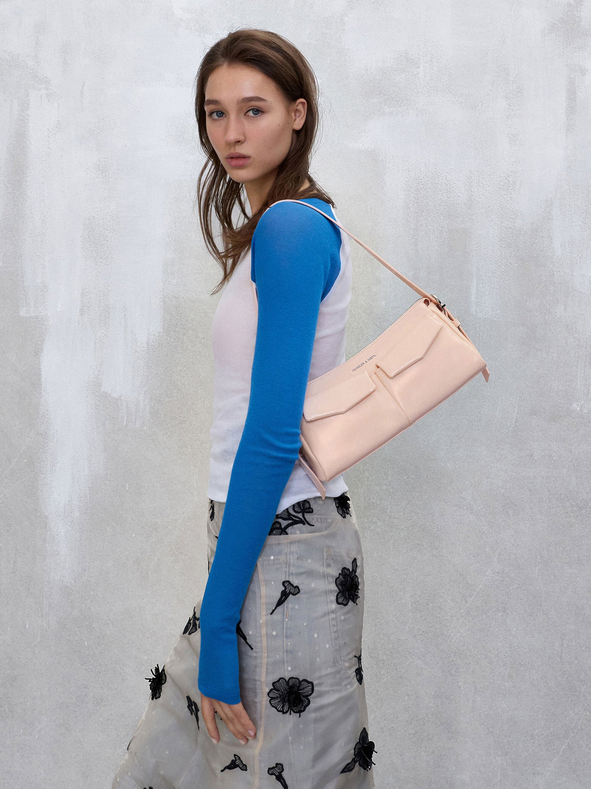 CHARLES & KEITH Great Value | Rachel Front-Pocket Chain Shoulder Bag - Soft Pink