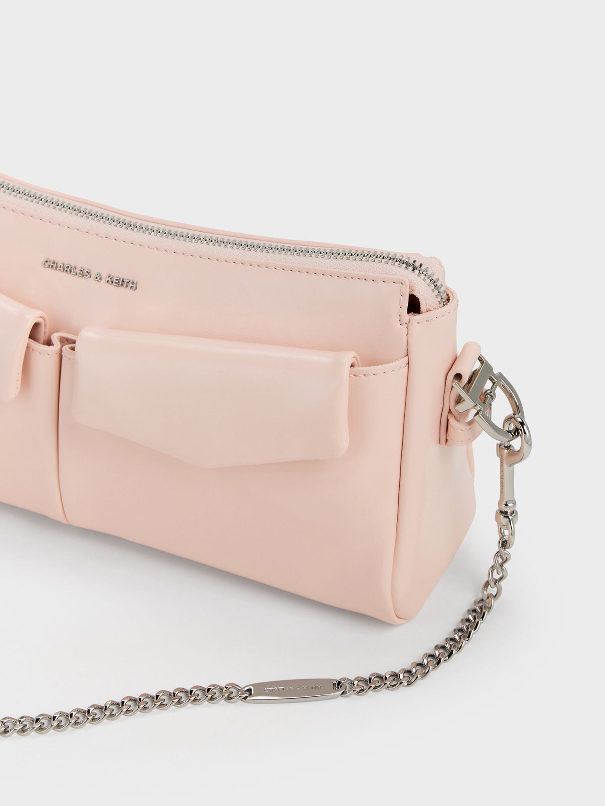 CHARLES & KEITH Great Value | Rachel Front-Pocket Chain Shoulder Bag - Soft Pink