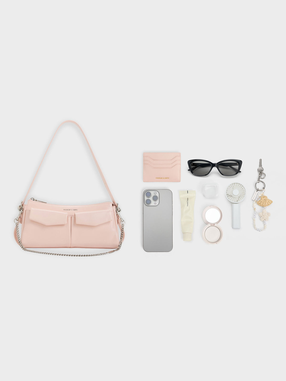 CHARLES & KEITH Great Value | Rachel Front-Pocket Chain Shoulder Bag - Soft Pink