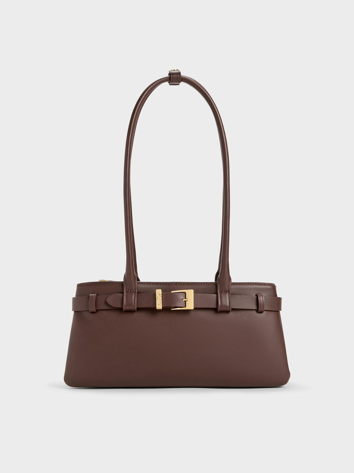 CHARLES & KEITH New | Jody Leather Belted Shoulder Bag - Dark Brown