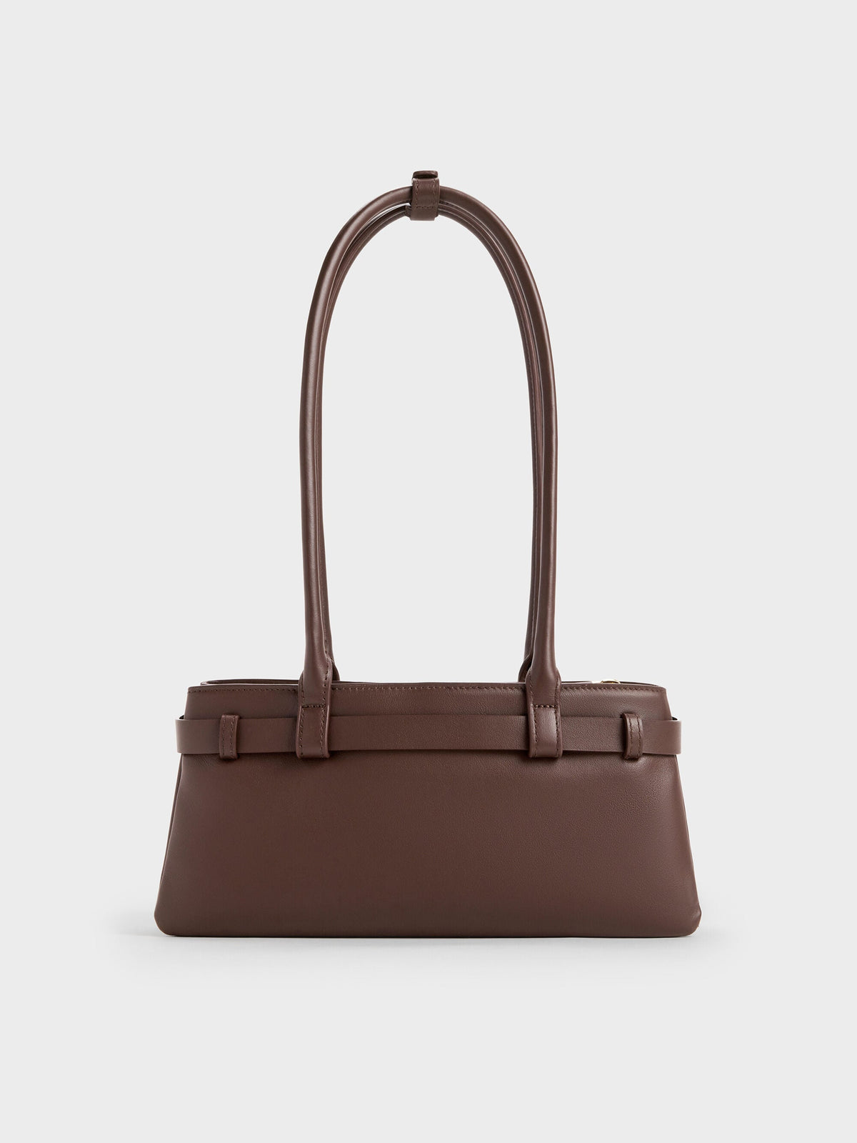 CHARLES & KEITH New | Jody Leather Belted Shoulder Bag - Dark Brown