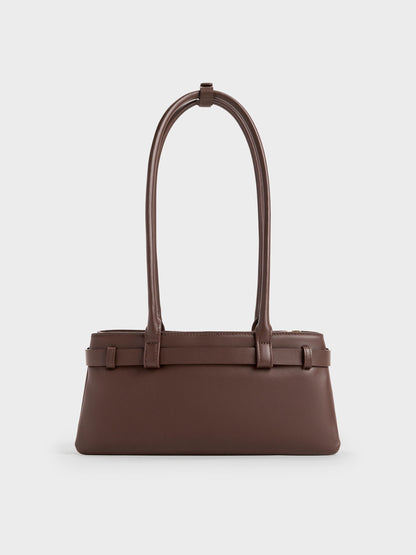 CHARLES & KEITH New | Jody Leather Belted Shoulder Bag - Dark Brown
