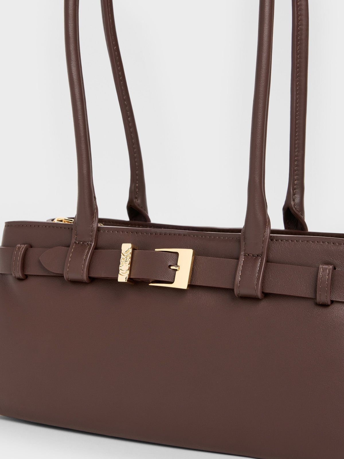 CHARLES & KEITH New | Jody Leather Belted Shoulder Bag - Dark Brown