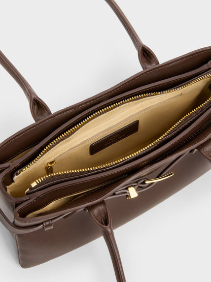 CHARLES & KEITH New | Jody Leather Belted Shoulder Bag - Dark Brown