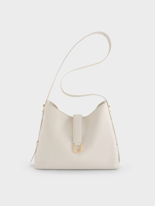 CHARLES & KEITH Classic | Gabine Leather Belted Hobo Bag - Eggshell Cream