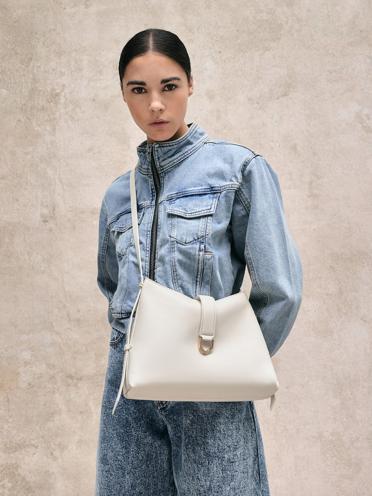 CHARLES & KEITH Classic | Gabine Leather Belted Hobo Bag - Eggshell Cream