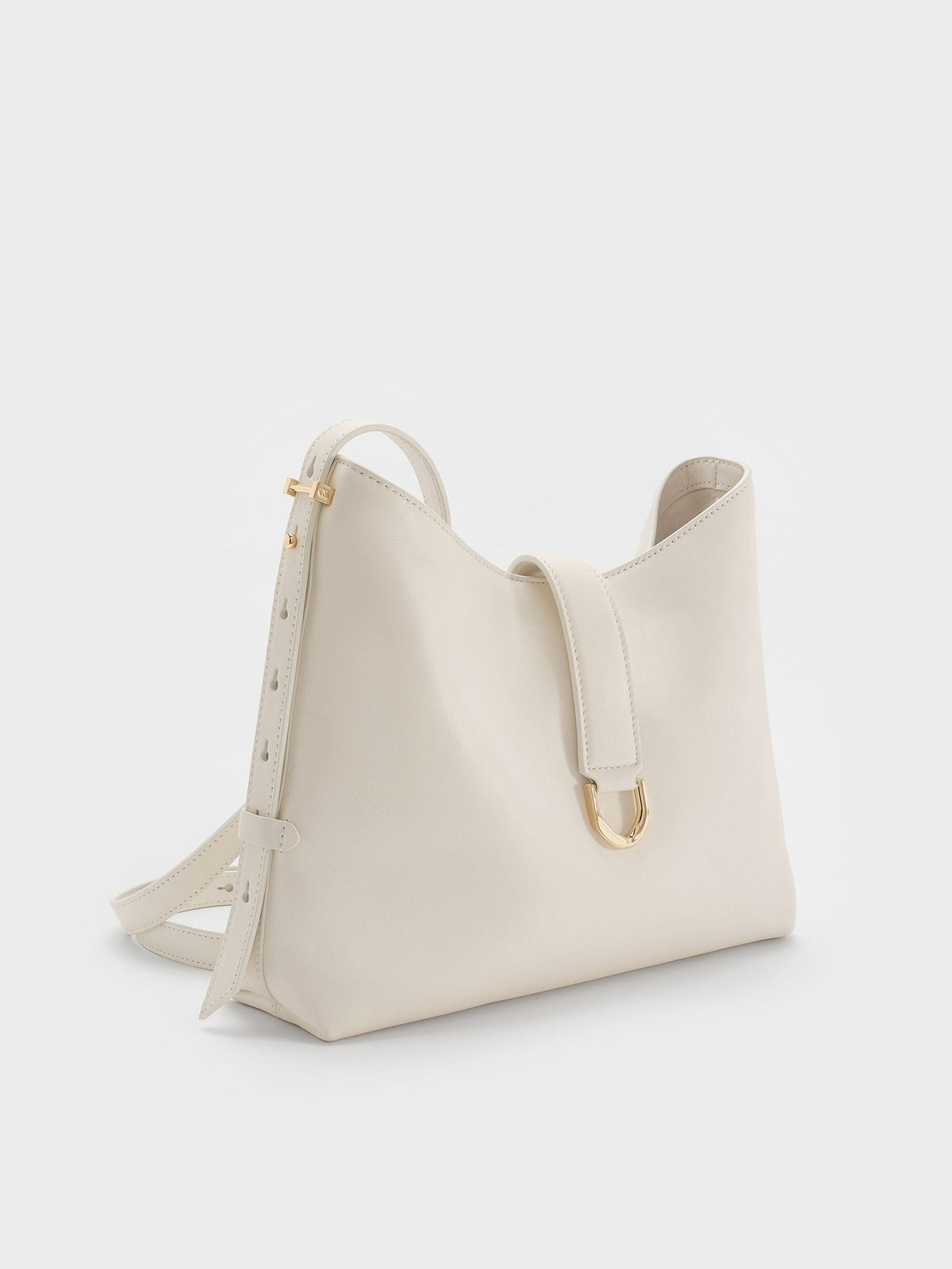 CHARLES & KEITH Classic | Gabine Leather Belted Hobo Bag - Eggshell Cream