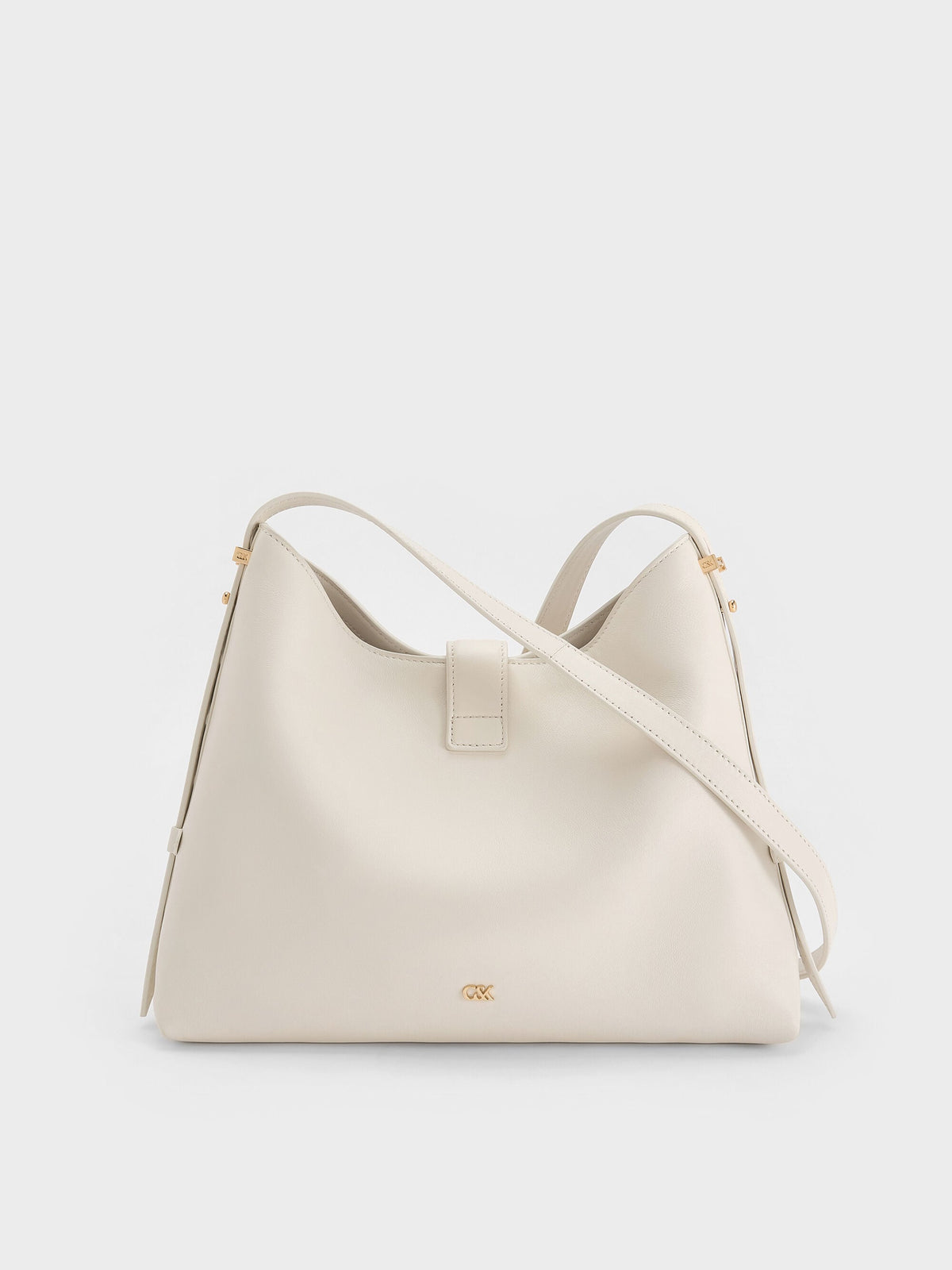 CHARLES & KEITH Classic | Gabine Leather Belted Hobo Bag - Eggshell Cream