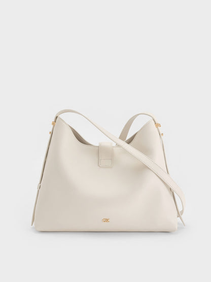 CHARLES & KEITH Classic | Gabine Leather Belted Hobo Bag - Eggshell Cream