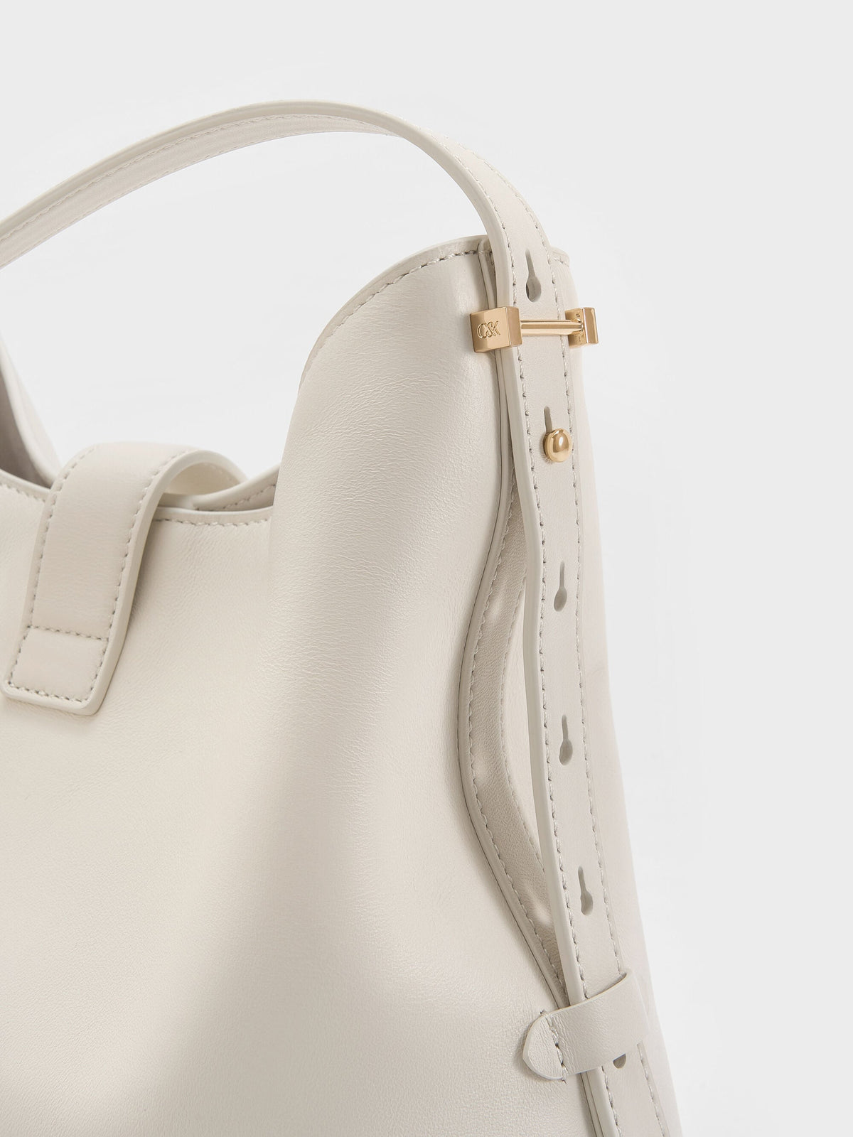 CHARLES & KEITH Classic | Gabine Leather Belted Hobo Bag - Eggshell Cream