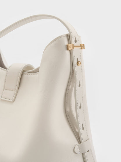 CHARLES & KEITH Classic | Gabine Leather Belted Hobo Bag - Eggshell Cream