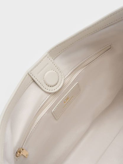 CHARLES & KEITH Classic | Gabine Leather Belted Hobo Bag - Eggshell Cream
