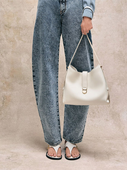 CHARLES & KEITH Classic | Gabine Leather Belted Hobo Bag - Eggshell Cream