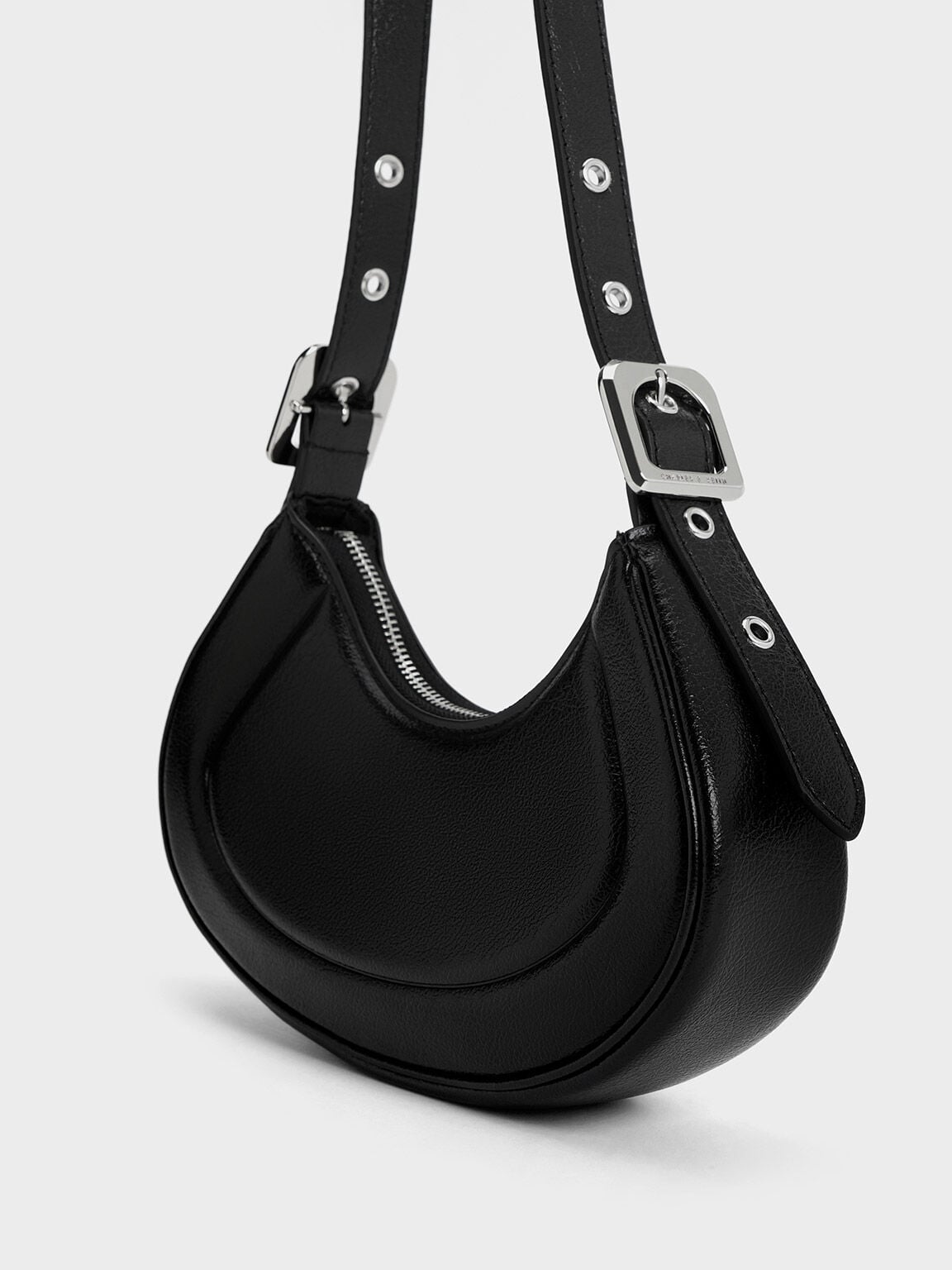 CHARLES & KEITH Best Seller | Petra Curved Shoulder Bag - Noir