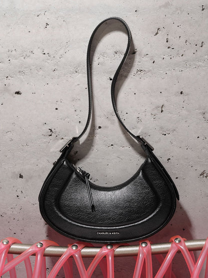 CHARLES & KEITH Best Seller | Petra Curved Shoulder Bag - Noir