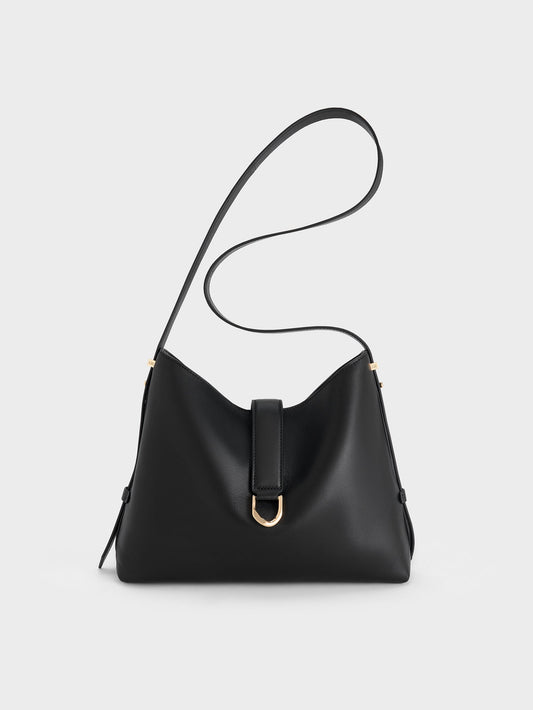 CHARLES & KEITH Recommended | Gabine Leather Belted Hobo Bag - Black