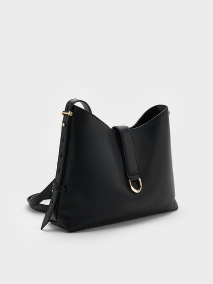 CHARLES & KEITH Recommended | Gabine Leather Belted Hobo Bag - Black