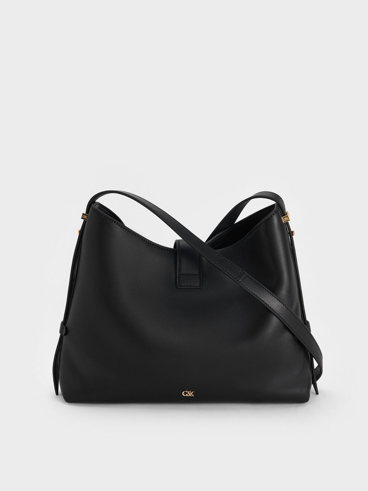 CHARLES & KEITH Recommended | Gabine Leather Belted Hobo Bag - Black