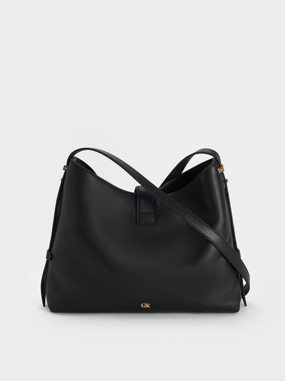 CHARLES & KEITH Recommended | Gabine Leather Belted Hobo Bag - Black