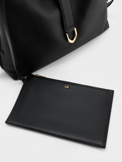 CHARLES & KEITH Recommended | Gabine Leather Belted Hobo Bag - Black