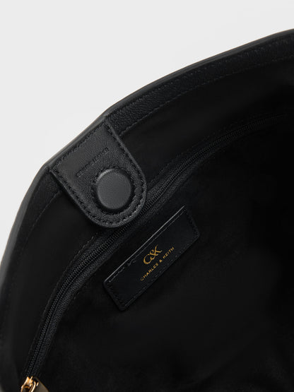 CHARLES & KEITH Recommended | Gabine Leather Belted Hobo Bag - Black