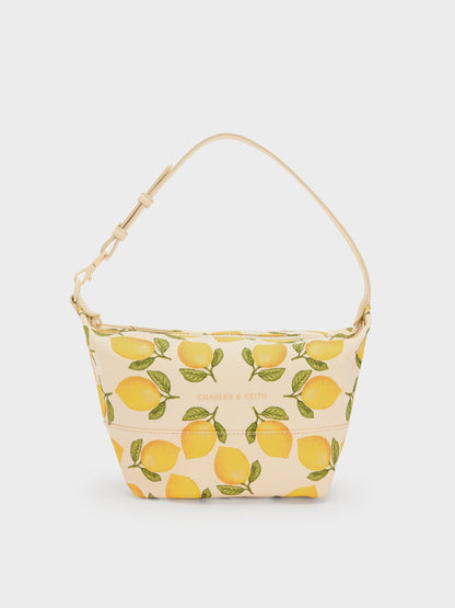 CHARLES & KEITH Classic | Amity Canvas Lemon-Print Hobo Bag - Butter Yellow