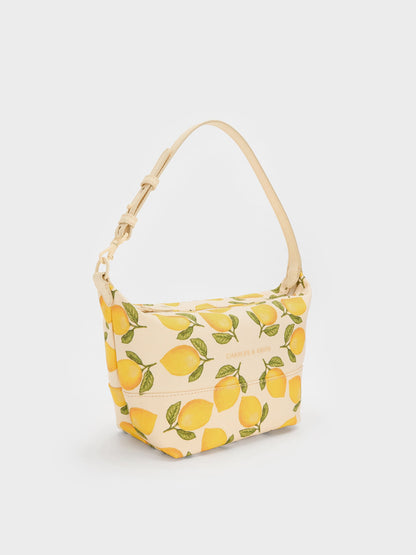 CHARLES & KEITH Classic | Amity Canvas Lemon-Print Hobo Bag - Butter Yellow