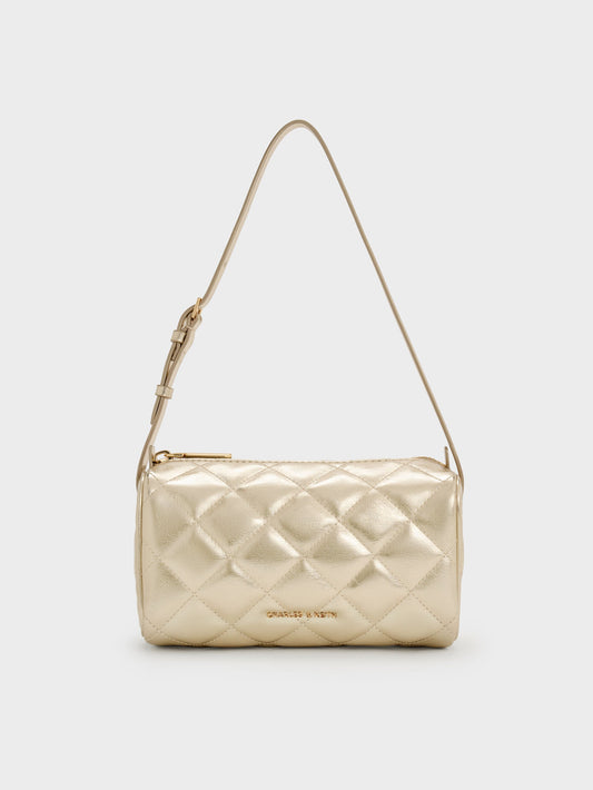 CHARLES & KEITH Top Pick | Janie Metallic Quilted Shoulder Bag - Champagne