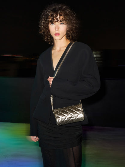 CHARLES & KEITH Top Pick | Janie Metallic Quilted Shoulder Bag - Champagne