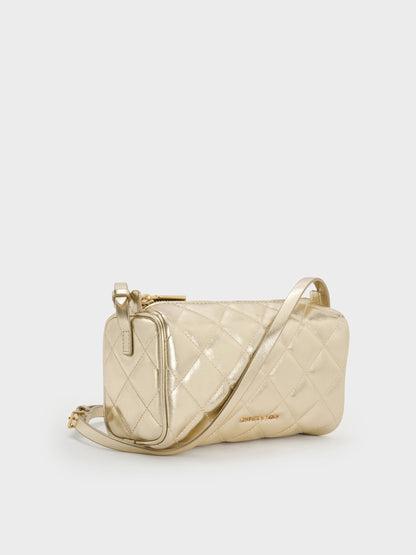 CHARLES & KEITH Top Pick | Janie Metallic Quilted Shoulder Bag - Champagne