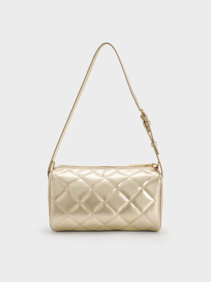 CHARLES & KEITH Top Pick | Janie Metallic Quilted Shoulder Bag - Champagne