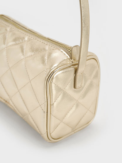 CHARLES & KEITH Top Pick | Janie Metallic Quilted Shoulder Bag - Champagne