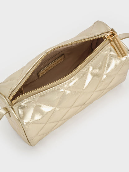 CHARLES & KEITH Top Pick | Janie Metallic Quilted Shoulder Bag - Champagne