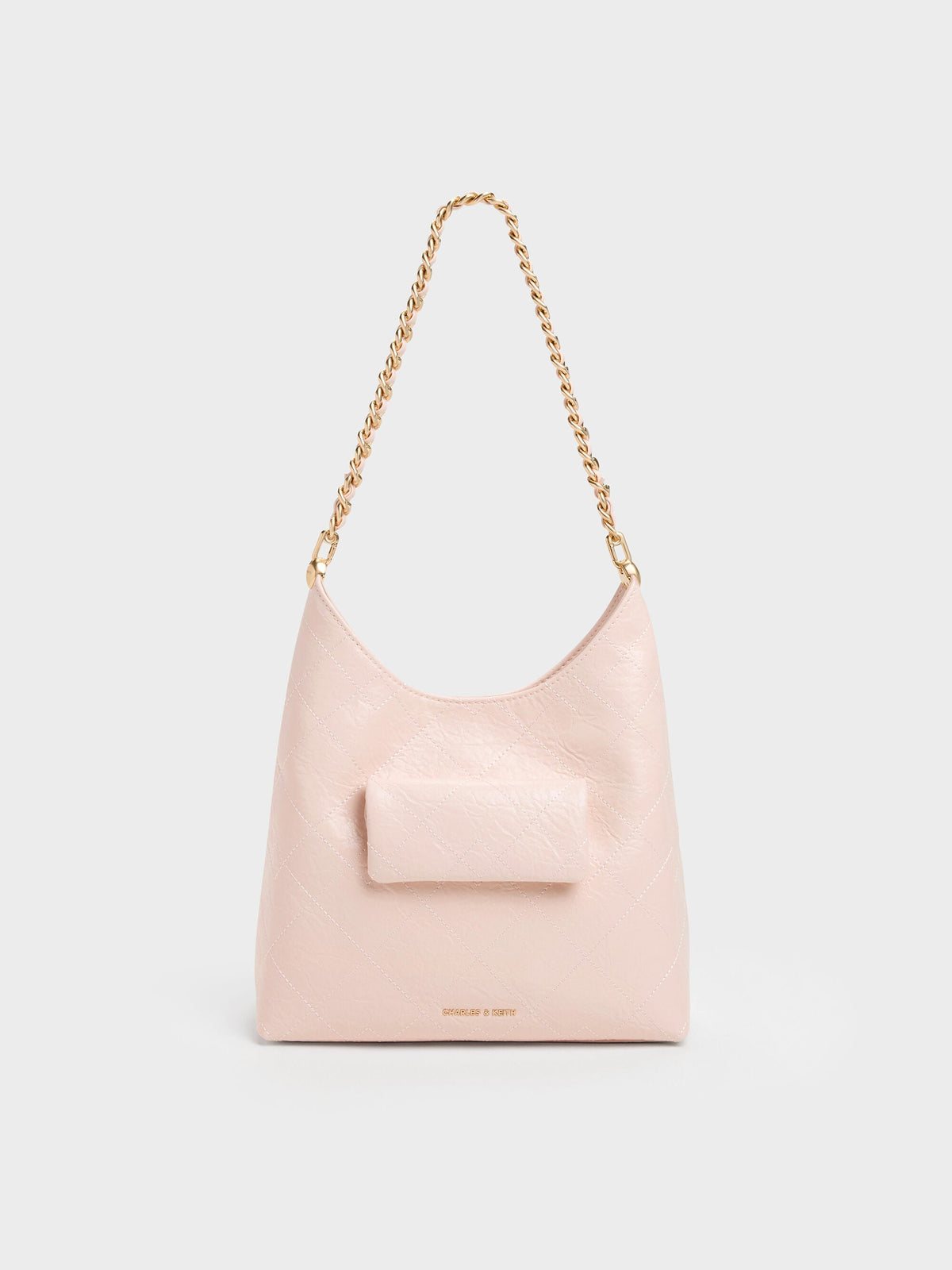 CHARLES & KEITH Trending | Duo Quilted Front-Pocket Chain Hobo Bag - Soft Pink