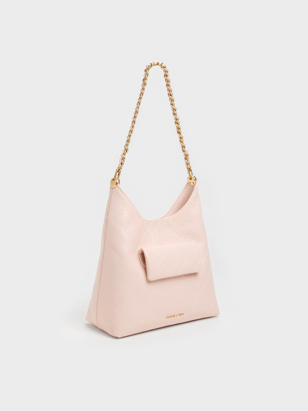 CHARLES & KEITH Trending | Duo Quilted Front-Pocket Chain Hobo Bag - Soft Pink