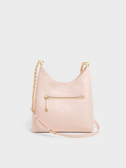 CHARLES & KEITH Trending | Duo Quilted Front-Pocket Chain Hobo Bag - Soft Pink