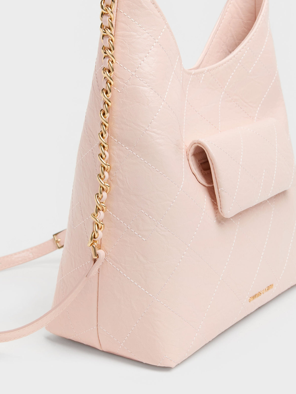 CHARLES & KEITH Trending | Duo Quilted Front-Pocket Chain Hobo Bag - Soft Pink