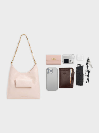 CHARLES & KEITH Trending | Duo Quilted Front-Pocket Chain Hobo Bag - Soft Pink