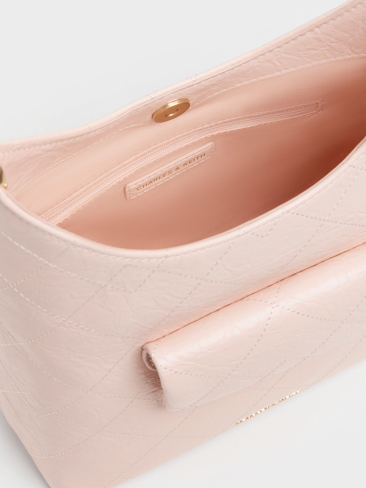 CHARLES & KEITH Trending | Duo Quilted Front-Pocket Chain Hobo Bag - Soft Pink