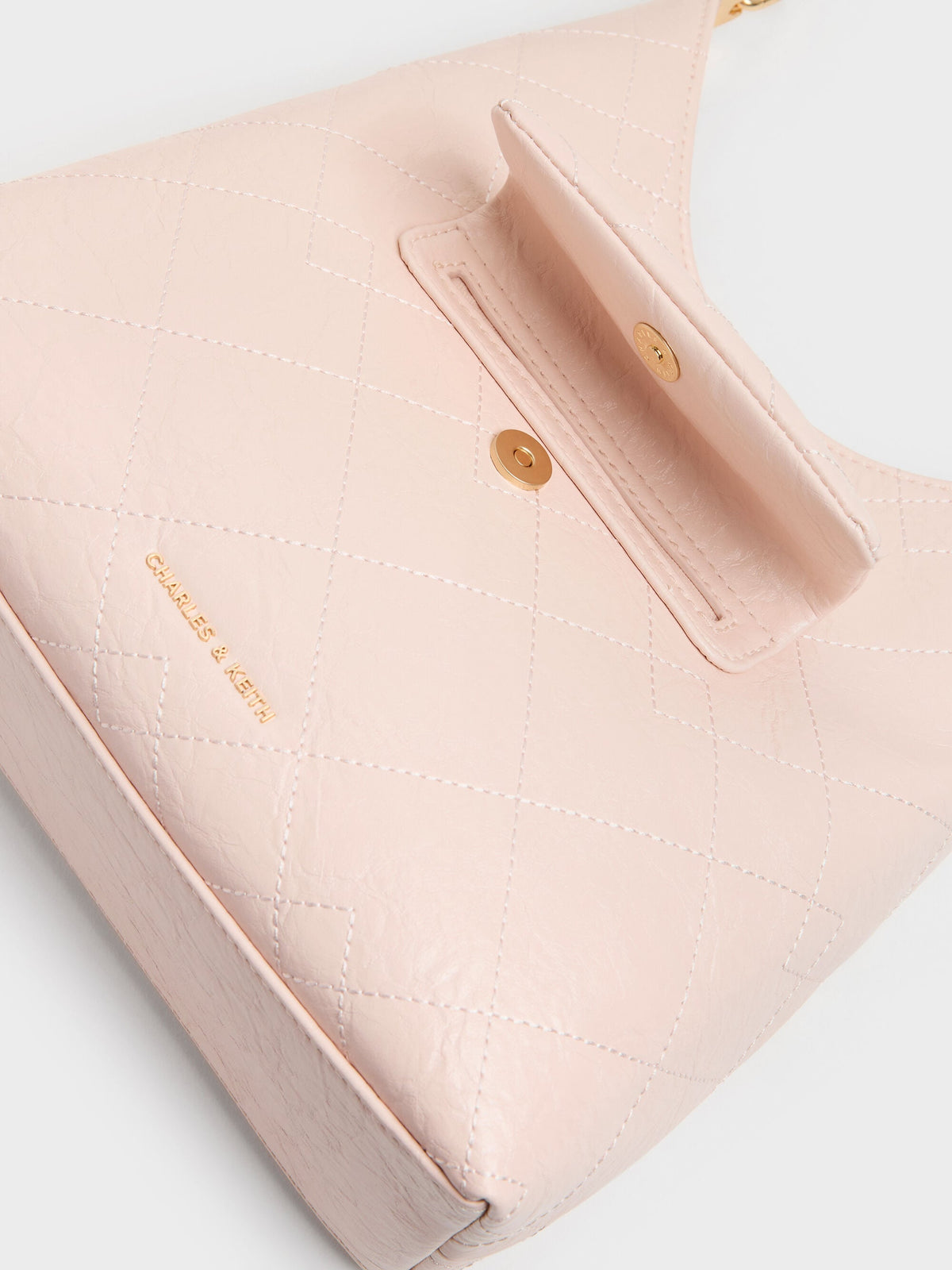 CHARLES & KEITH Trending | Duo Quilted Front-Pocket Chain Hobo Bag - Soft Pink