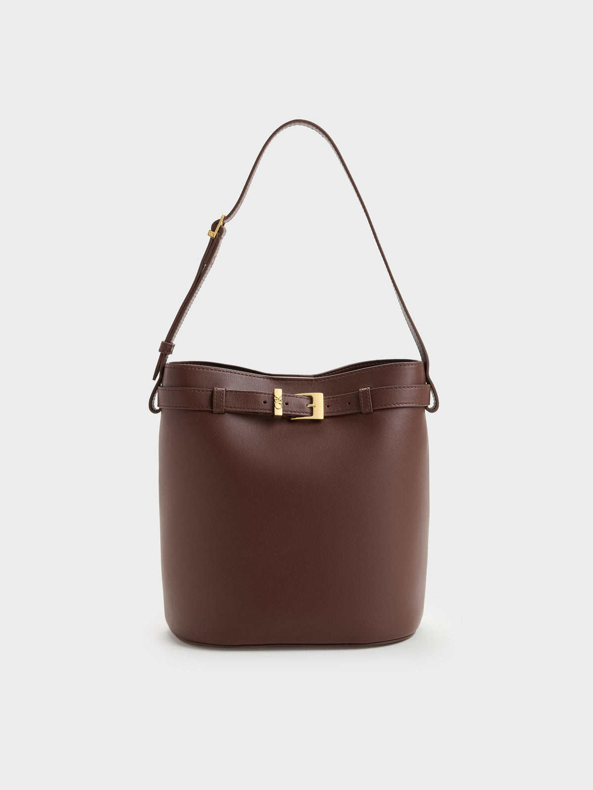 CHARLES & KEITH Essential | Jody Leather Belted Bucket Bag - Brown