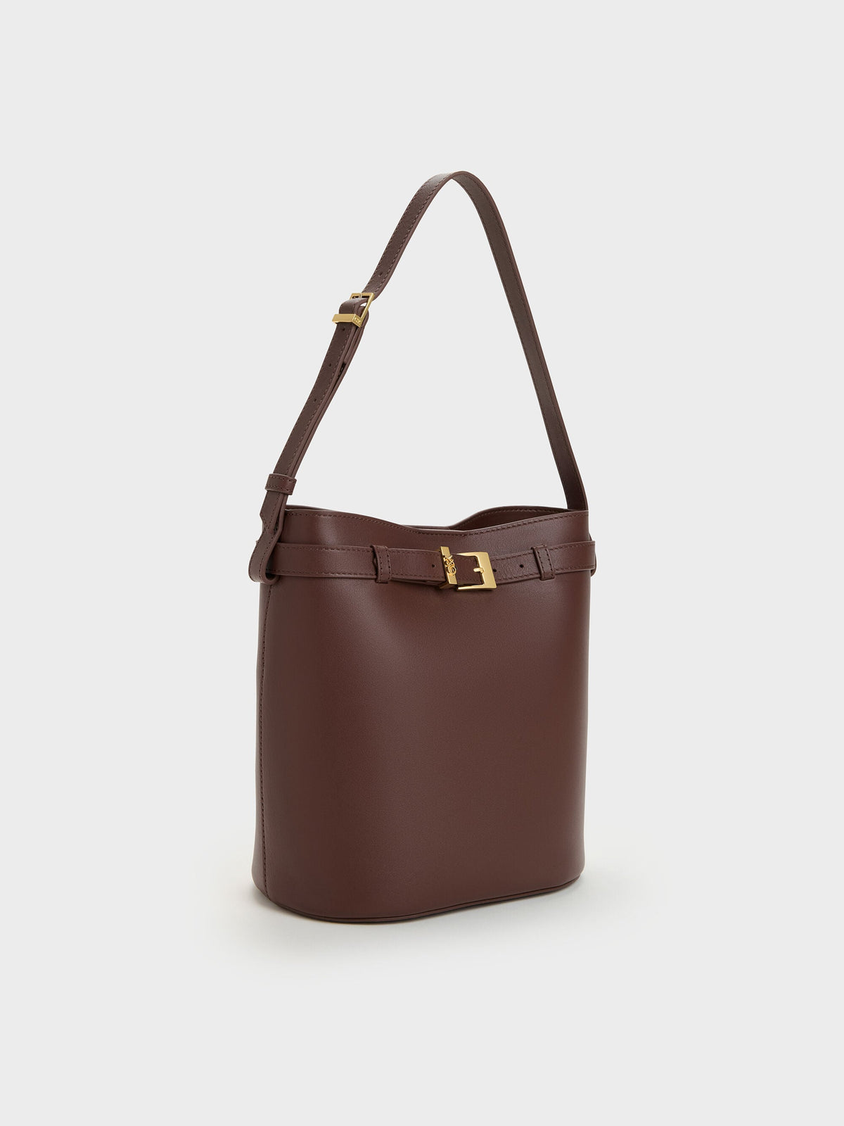 CHARLES & KEITH Essential | Jody Leather Belted Bucket Bag - Brown