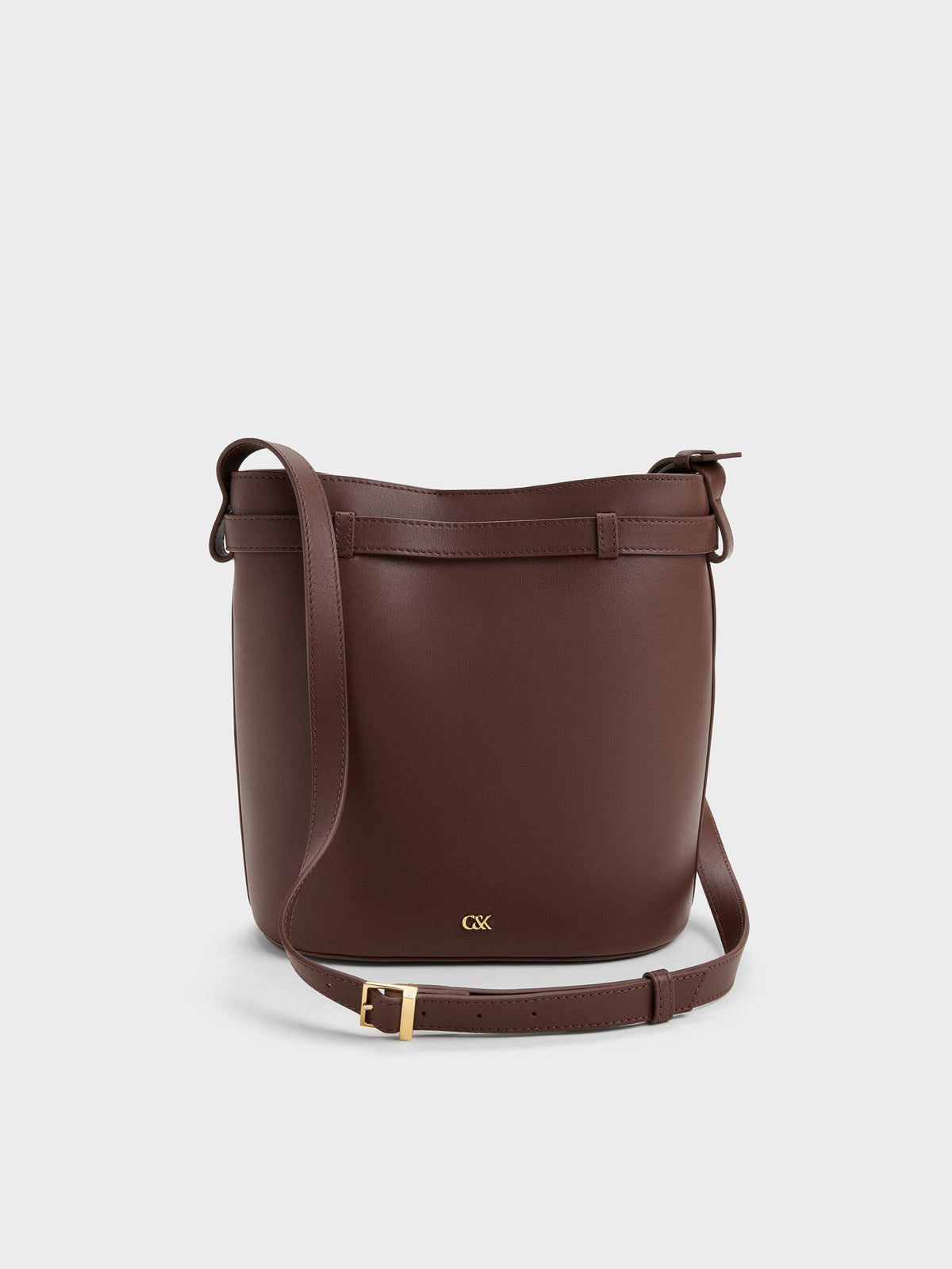 CHARLES & KEITH Essential | Jody Leather Belted Bucket Bag - Brown