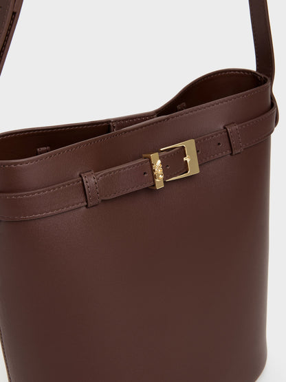 CHARLES & KEITH Essential | Jody Leather Belted Bucket Bag - Brown