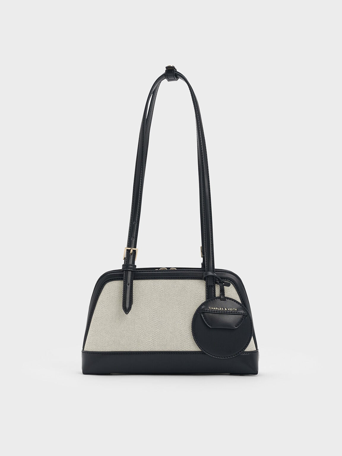 CHARLES & KEITH Value | Enola Canvas Long-Handle Shoulder Bag - Black