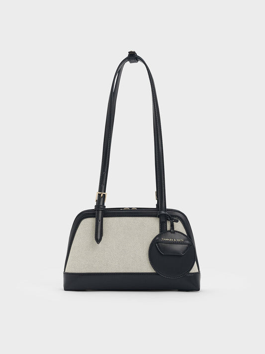 CHARLES & KEITH Value | Enola Canvas Long-Handle Shoulder Bag - Black