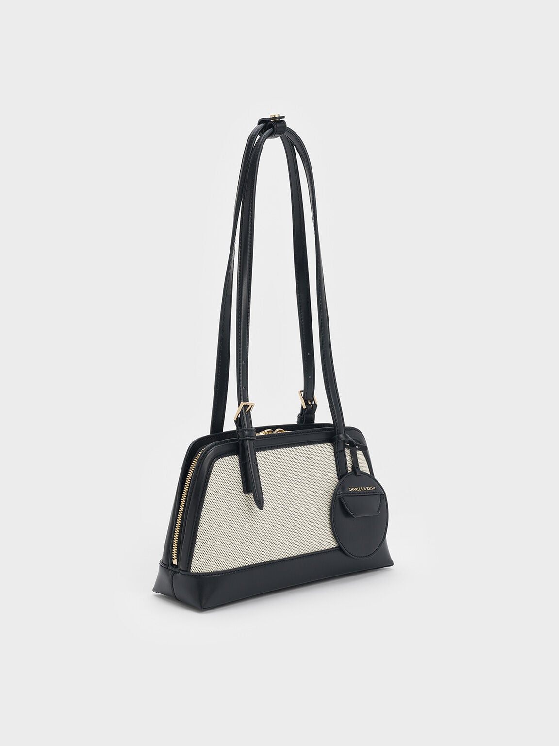 CHARLES & KEITH Value | Enola Canvas Long-Handle Shoulder Bag - Black